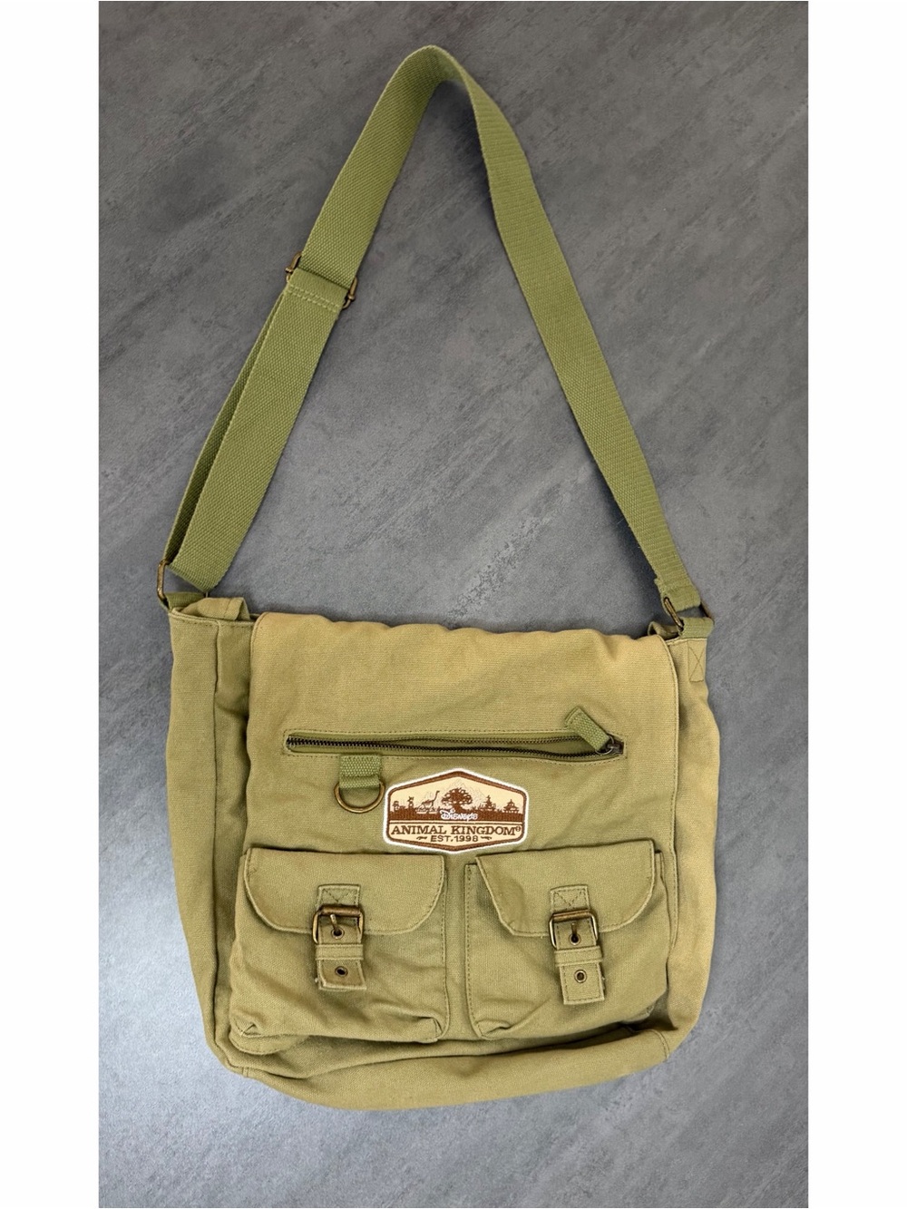 Disney Parks Animal Kingdom Est. 1998 Green Canvas Messenger Bag 100% Cotton